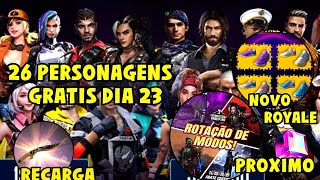 26 PERSONAGENS GRATIS, NOVA RECARGA, ROTAÇÃO DE MODOS BR, NOVO ROYALE DE SAPATOS FF