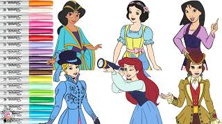Disney Princess Coloring Book Compilation Snow White Jasmine Belle Mulan Cinderella and Ariel