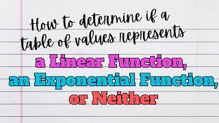 Linear, Exponential, and Neither Functions from a Table of Values