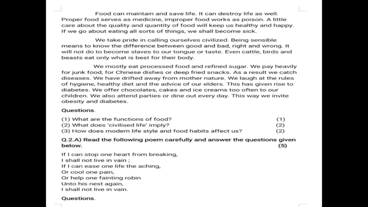 Class 6 English Question paper Second Semester Exam 2022. 