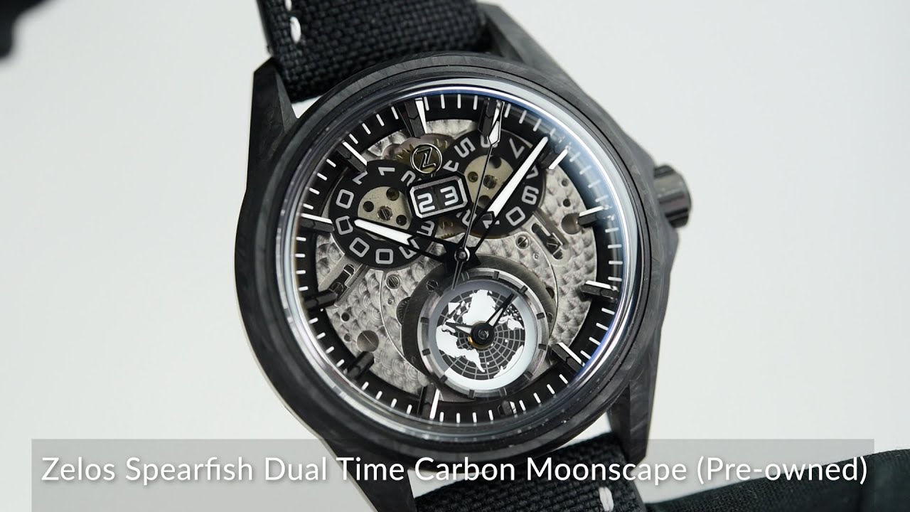 Zelos Spearfish Dual Time Carbon Moonscape (Pre-owned) - YouTube
