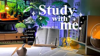 4-HOUR💜Late Night Study With Me • Rain sounds☔ + Lofi bgm • Pomodoro 50-10 • Day124🌙