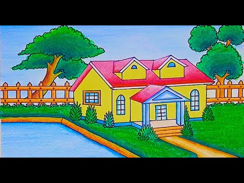 House Drawing 😍😍/ How To Draw Beautiful House With colour | House