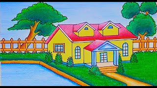 pic Beautiful House Colour Image house drawing how to draw beautiful house with colour house drawing easy with oil pastel