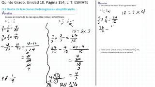 Quinto Grado  Unidad 10  Tema 3 2  Página 154, LT Esmate