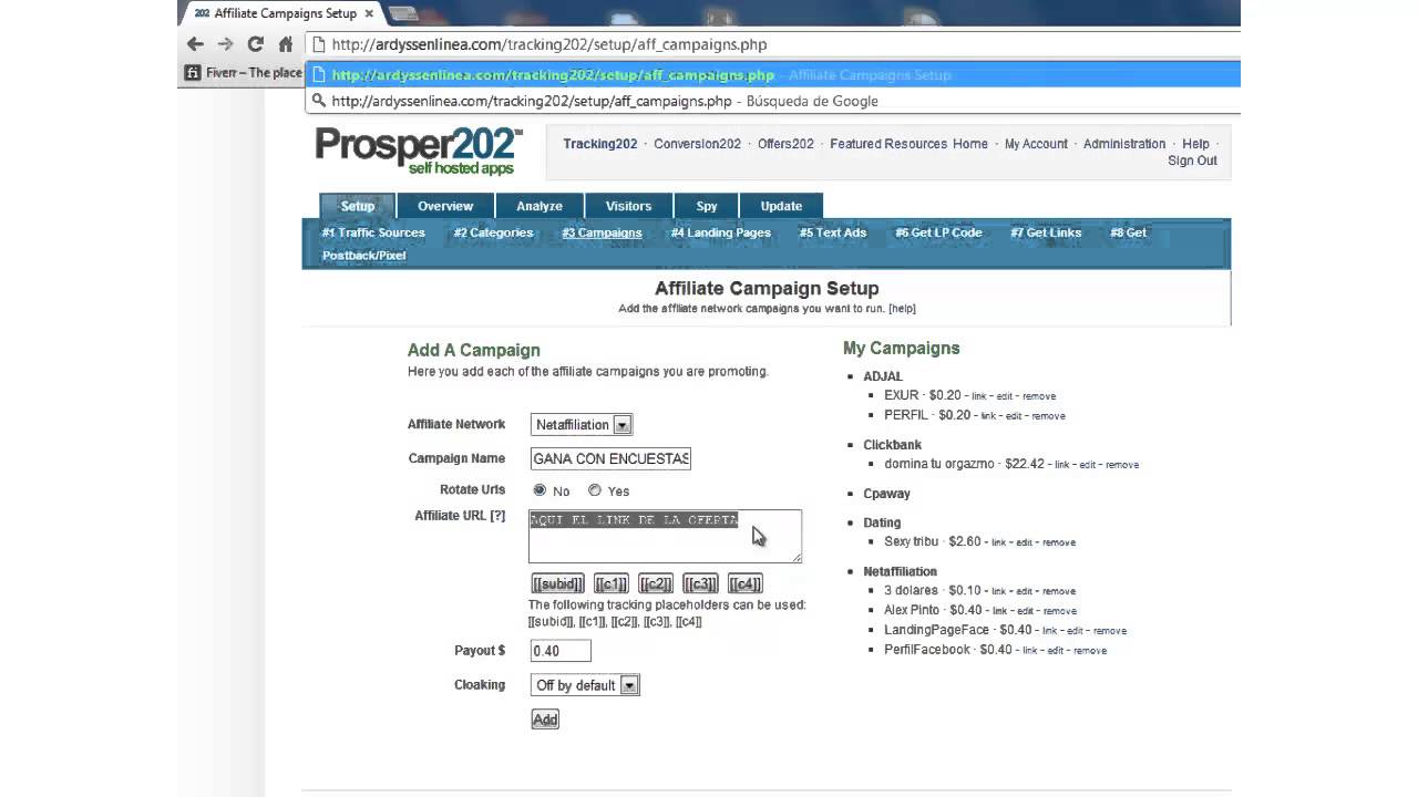 Crear Enlace con Prosper202