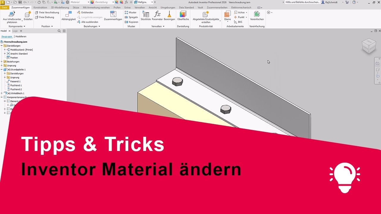 Autodesk Inventor Tutorial: Materialien im Inhaltscenter & Normteile anpassen