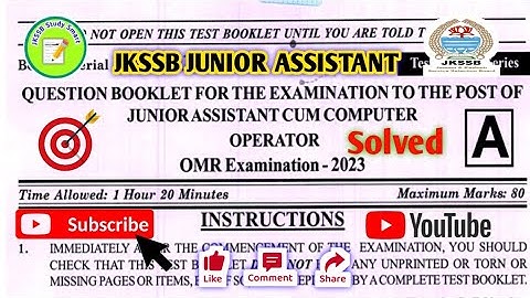 JKSSB Junior Assistant Previous Year Question Paper Fully Solved || JKSSB Previous Year Paper