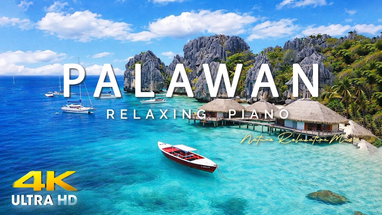 FLYING OVER PALAWAN (4K UHD) - Amazing Beautiful Nature Scenery & Relaxing Music