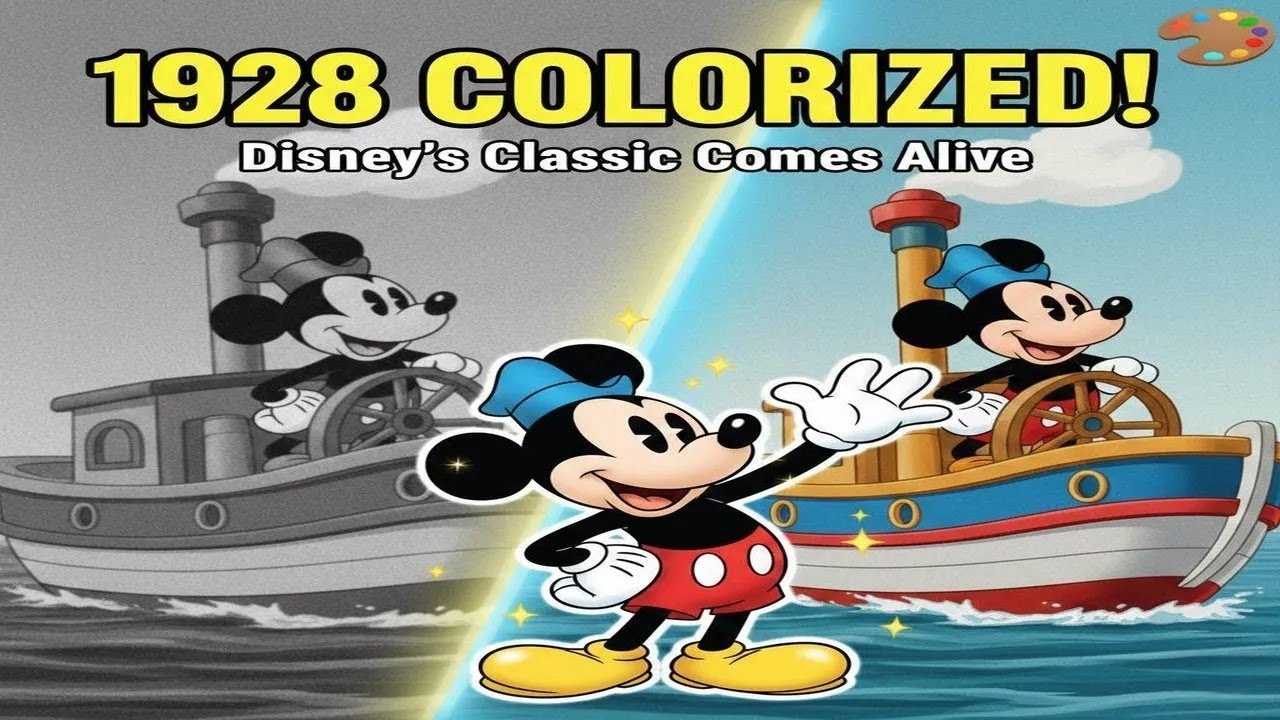 🎨 Steamboat Willie 1928 COLORIZED – Disney’s Classic Cartoon Comes Alive! 🖤 