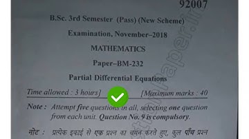 [2018] Mdu BSc 3rd Sem Maths Partial Differential Equation Question Paper #MduQuestionPaper