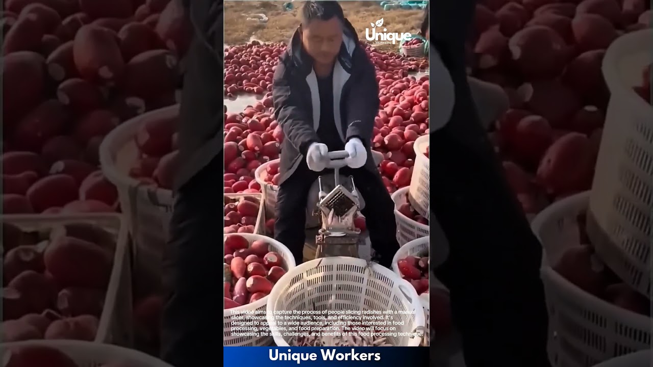 Radish slicing: watch radishes being sliced with a manual slicer