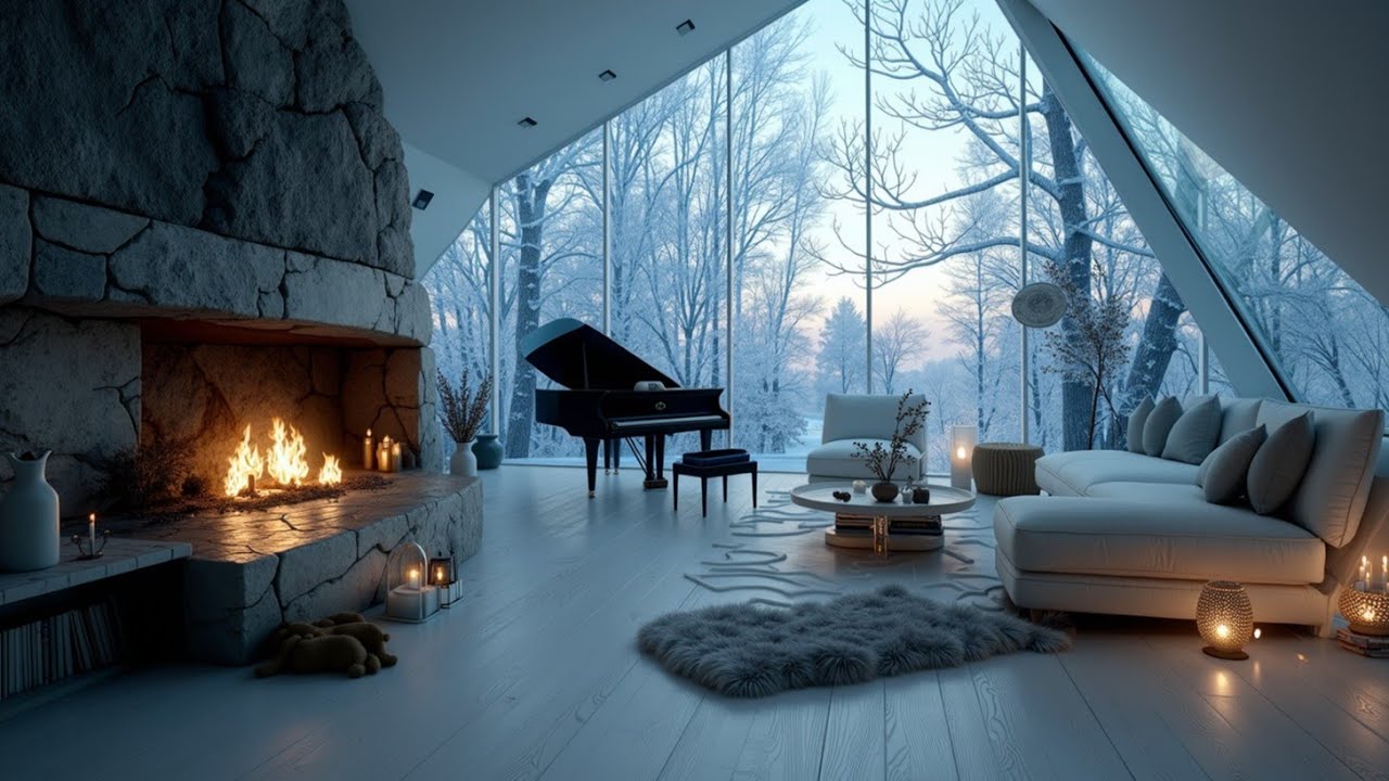 Winter Piano Music ~ Cozy Fireside Ambience for Relaxation & Sleep ...