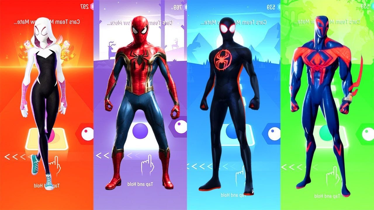 Coffin Dance: Spider Gwen vs Spider Man vs Miles Morales vs Spider Man 2099 | Tiles Hop EDM Rush