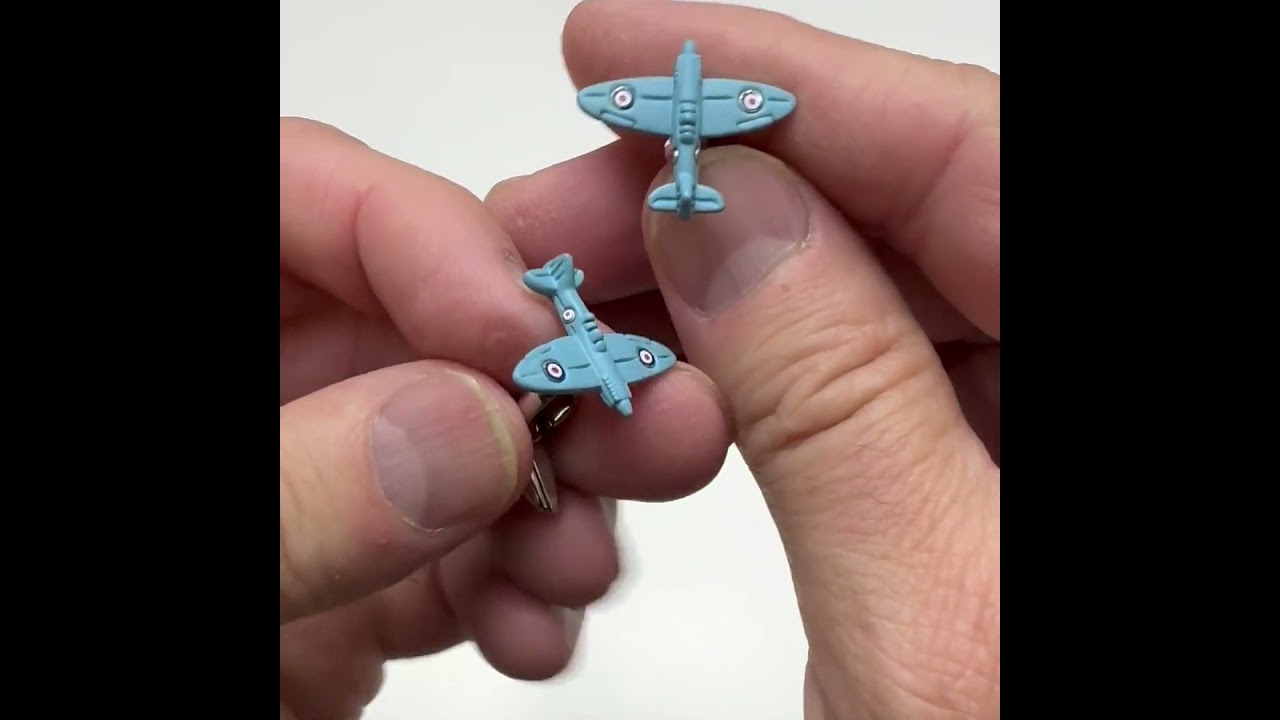 Blue Spitfire Airplane Cufflinks WWII Fighter  British Plane Jay Pins 