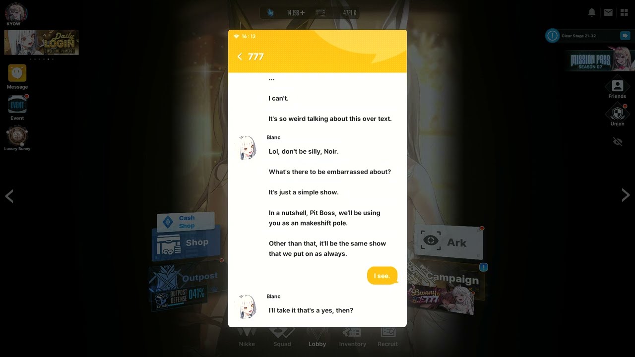 [Goddess of Victory: Nikke] Blanc's Dm: "Huh? I'm yours? Haha. You're pretty funny." 💀