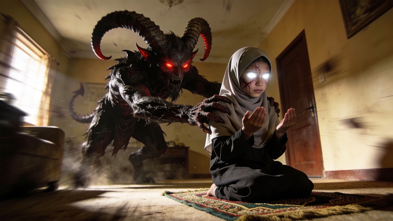 شيطان كافر بيظهر للمسلمين وهما بيصلوا عشان يخوفهم !