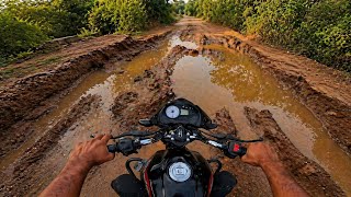 4K POV Bike Ride Through Muddy Water Road | Rough Village Offroad