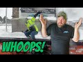 Boss runs over camera guy while plowing snow!