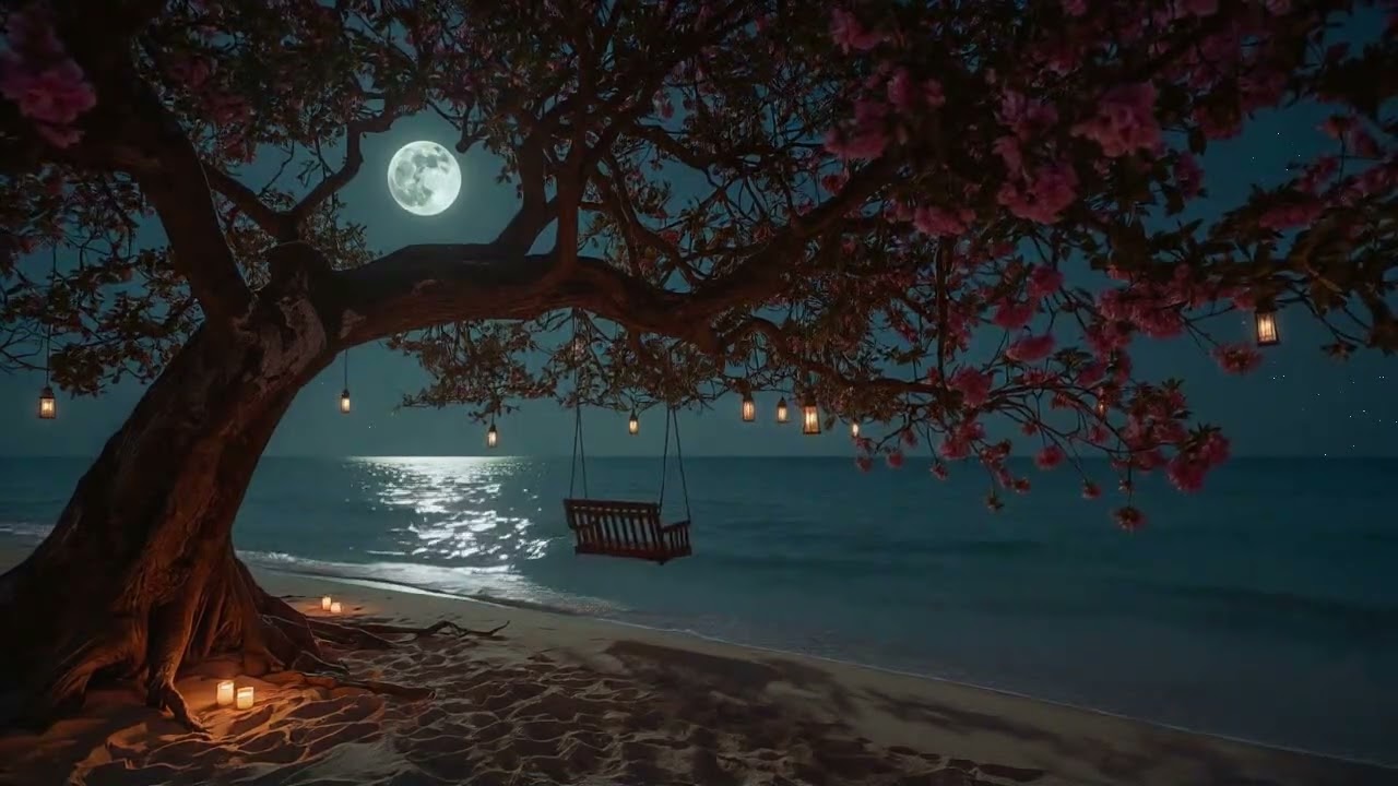 Crystal Clear Ocean Waves on Moonlit Beach Paradise | Relaxing Ocean Sounds for Deep Sleep & Calm 