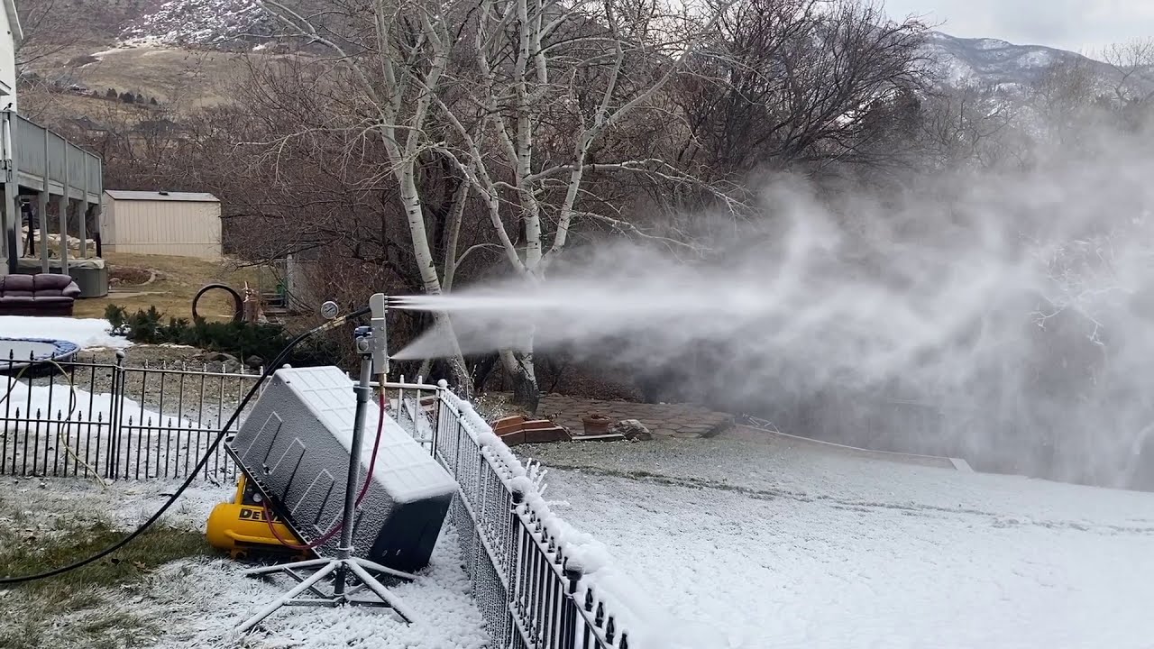 Home Snowmaking Drone Shots and Time Lapse Video - Backyard Snowstorm Snow  Gun 