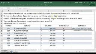 Función SI Anidada (=SI + =Y), Ejercicio 5 Comisión. Curso SENA Excel Intermedio