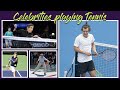 Celebrities playing tennis feat. Harry Styles, Justin Bieber, Bill Gates and many others.