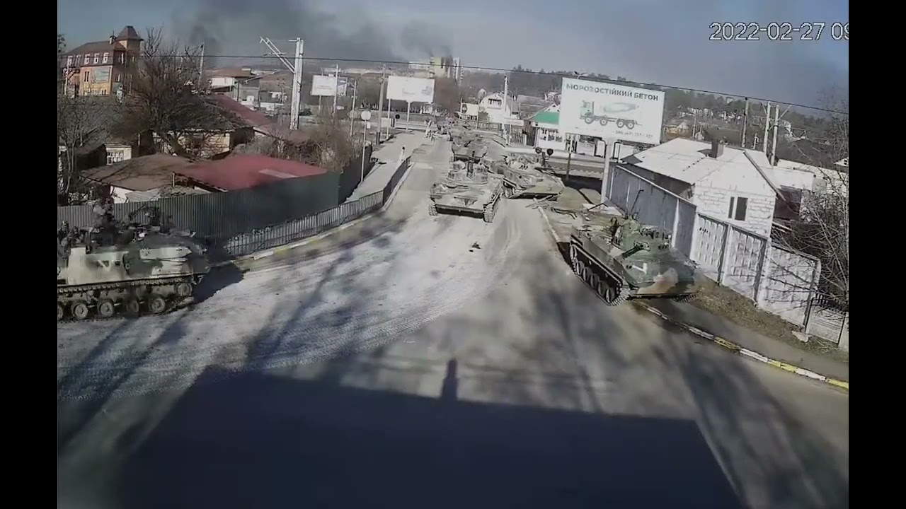 Bucha - 27.02.2022. Russian Military Column Enters The Town Of Bucha, Kyiv Oblast.
