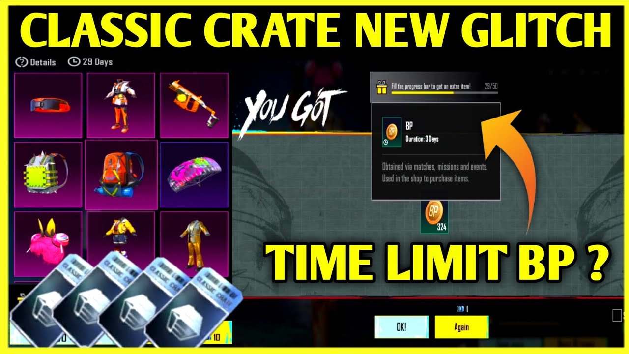 BGMI CLASSIC CRATE OPENING NEW GLITCH😳 TIME LIMIT BP COIN ? NEW
