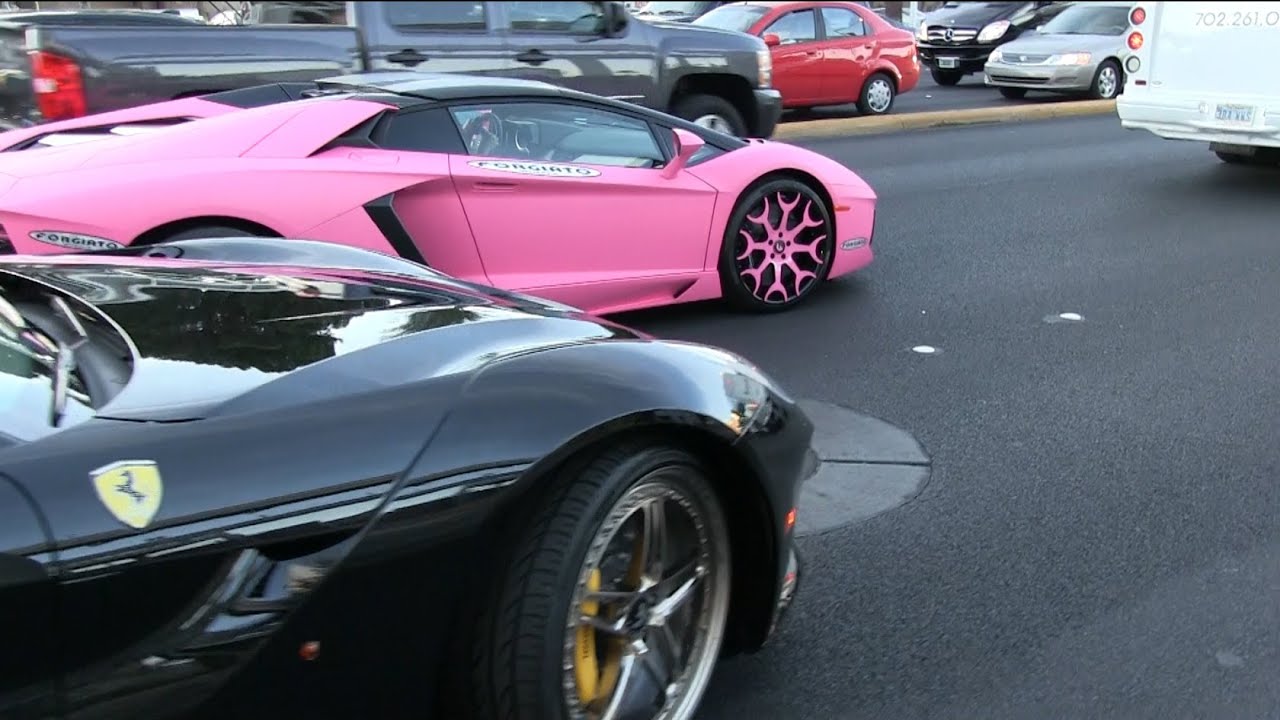 Nicki Minaj's Pink Lamborghini Aventador Roadster with a Ferrari F12  Berlinetta in Las Vegas!! - YouTube