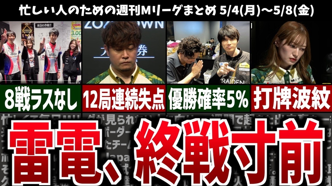 【週刊Mリーグ】雷電が絶望的に…！優勝はKONAMIとBEASTの一騎打ちか！？先週のMリーグニュース