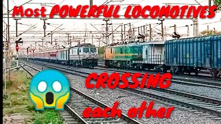 Most POWERFUL LOCOMOTIVES WAG-9HC and WAP-5 crossing each other 😱😱😱 #viral #indian #railway #train