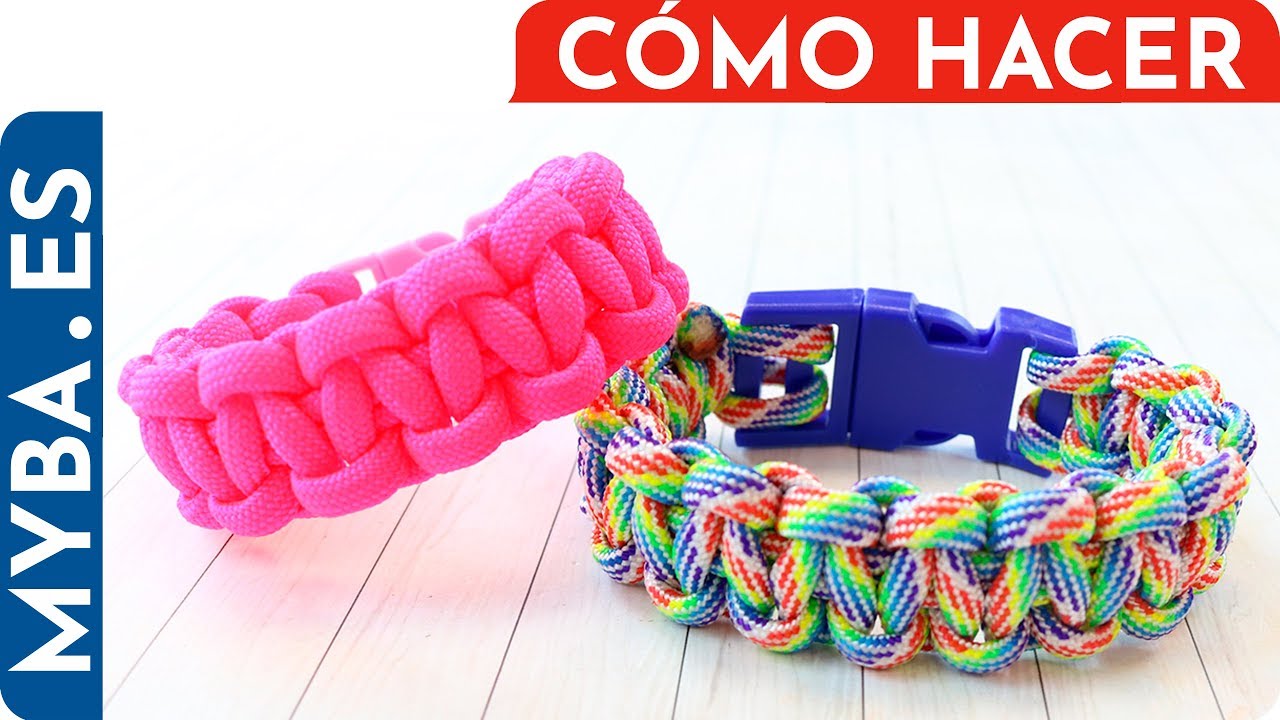 Cómo hacer pulseras de paracord DIY. Pulseras fáciles nudos cuerda paracaídas. 1 color. -