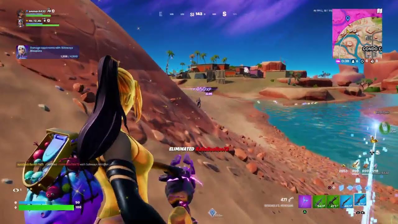 Fortnite - damage opponents with sideways weapons - Sideways Minigun -25,000 XP