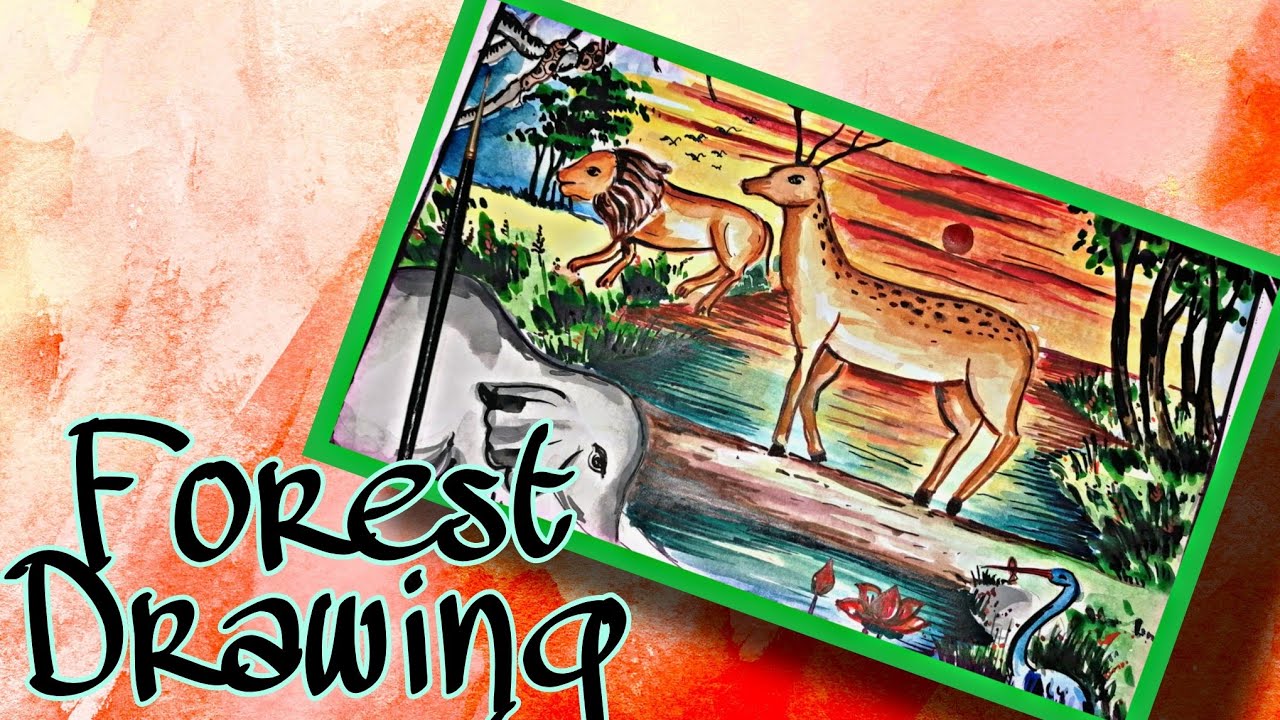 How To Draw Forest drawing || Forest Drawing || water colour painting || 