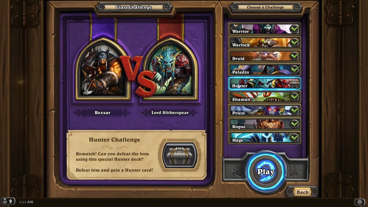 League of Explorers - Class Challenge - Hunter - Rexxar vs Lord Slitherspear (Hearthstone Gameplays)