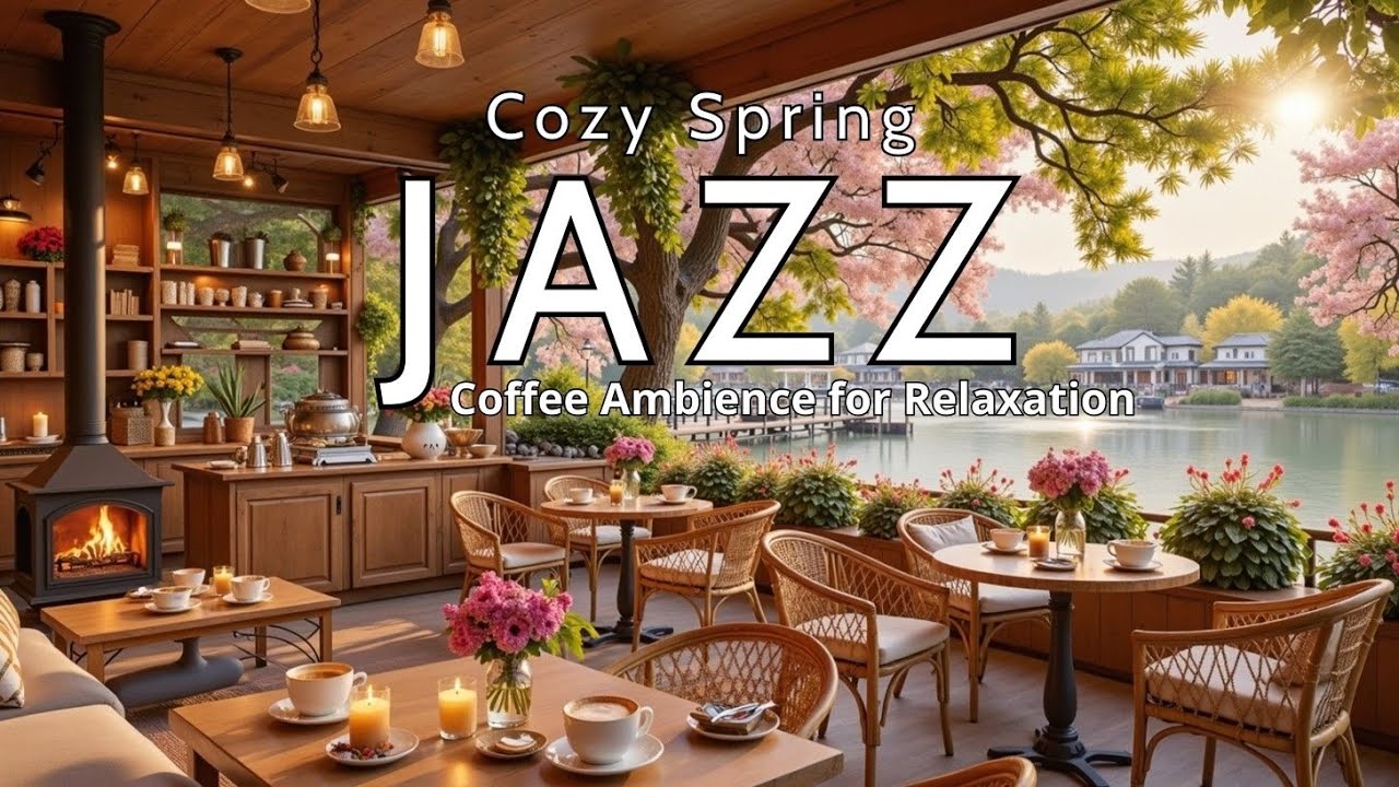 Spring Jazz Coffee Ambience | Расслабляющее кафе у озера с цветущей сакурой