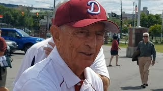 Dunmore Coach Jack Henzes greeting Players pregame 8-24-19