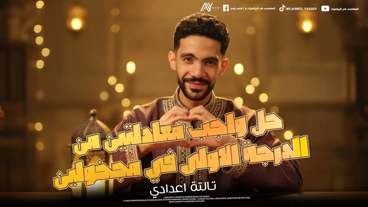 حل واجب حل معادلتين من الدرجه الاولي في مجهولين جبريا | الصف الثالث الأعدادي | المهندس احمد ياسر 