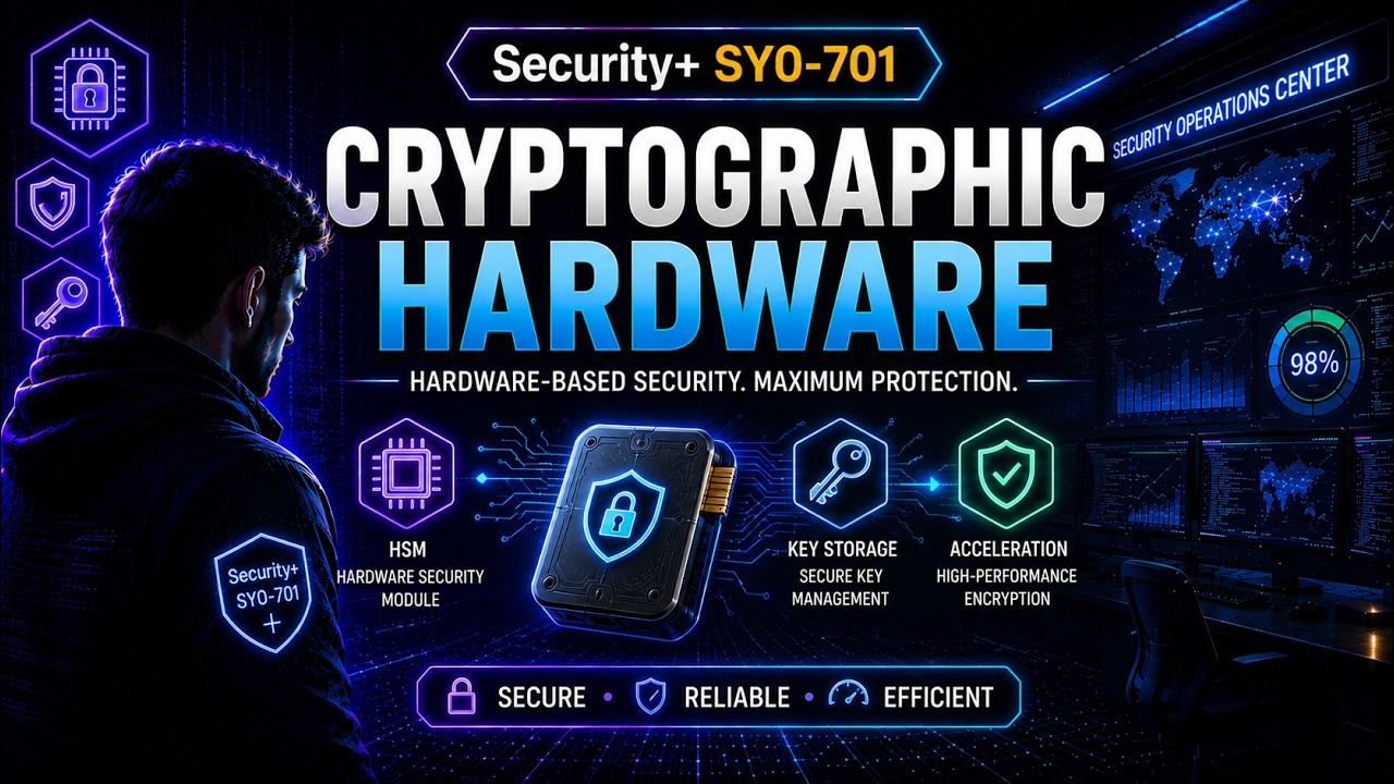 コンピュータ・IT HARDWARE SECURITY Security+ SY0-701: Cryptographic Hardware Explained | TPM, HSM