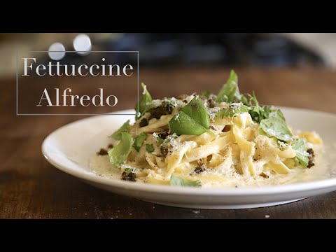 Fettuccine Alfredo with fresh egg-yolk pasta and fried capers, from the video