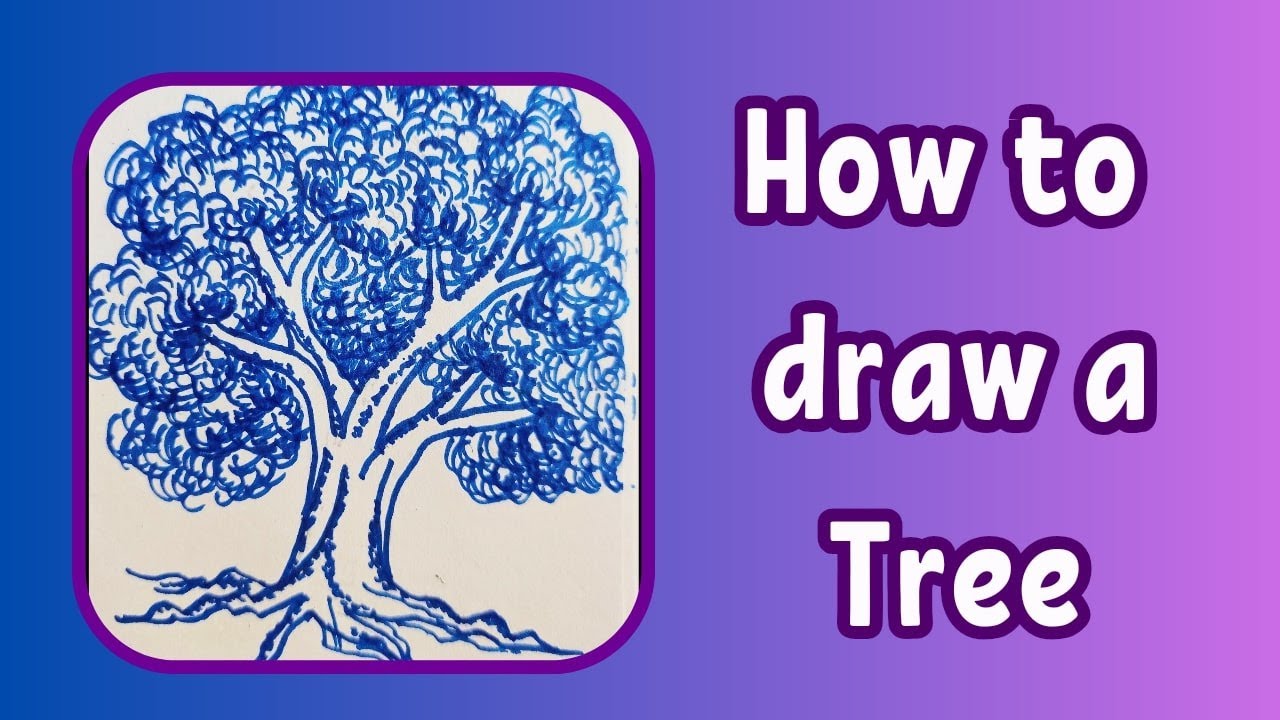How to draw a tree | Simple tree drawing | easy tree drawing step by ...