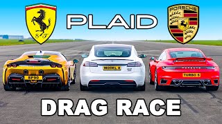 Tesla Model S PLAID v Ferrari SF90 v Porsche 911 Turbo S: DRAG RACE screenshot 5