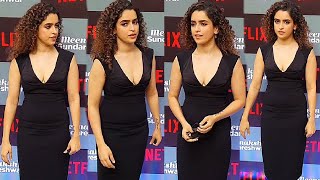 Sanya Malhotra Showing Off Her Deep Cleavage In Exy Black Dress At Screening Of Film Meenakshi Sund