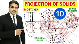 PROJECTION OF SOLIDS SOLVED PROBLEM 10 IN HINDI IN ENGINEERING DRAWING @TIKLESACADEMYOFMATHS