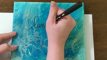 Embellishing Acrylic Pour Painting with Embossing Powder and Hand Lettering