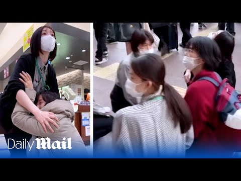 Chaos in Japan train station as massive earthquake hits