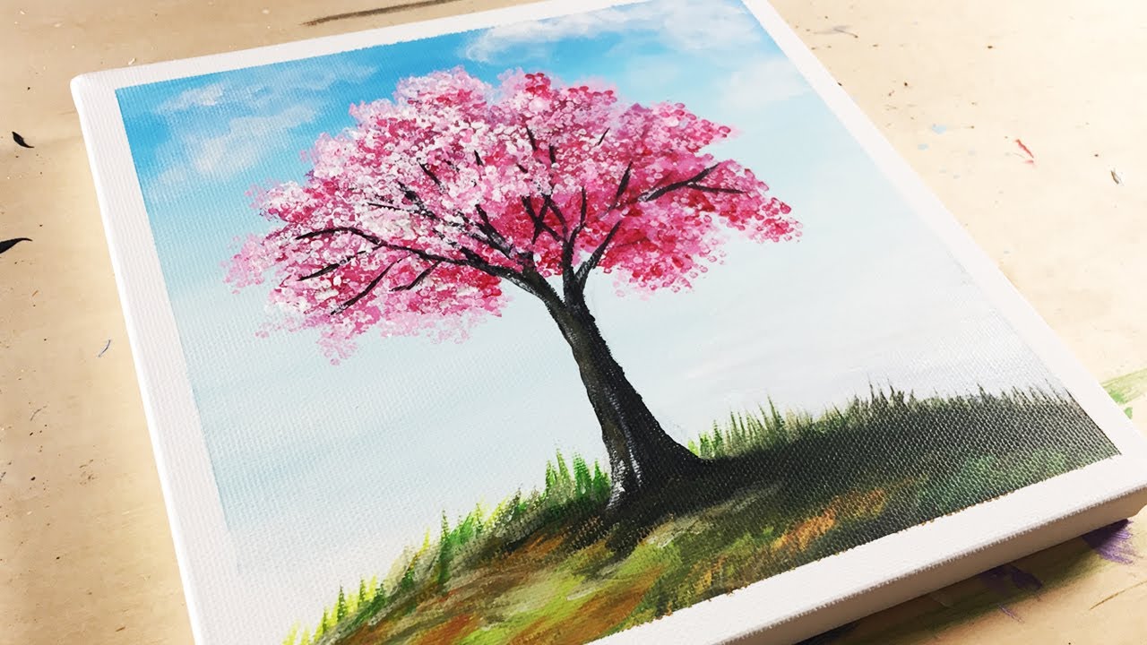 アクリル絵の具を使用した木の描き方 春のシーン 初心者が簡単に絵を描く方法 64 Youtube