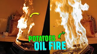 Frying Potatoes Sparks Instant Oil Fire