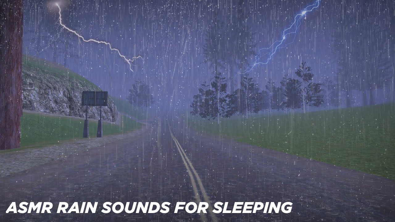 Therapy for insomnia, the sound of heavy rain and thunder on a quiet ...